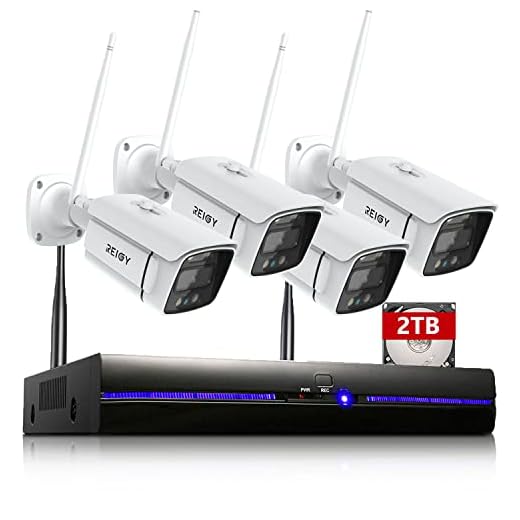 5MP Kit Videosorveglianza Wifi Esterno con Spotlight 2TB HDD, REIGY 10CH NVR+4x1920P IP66 Impermeabile CCTV, Telecamera Sorveglianza Senza Fili Audio Bidirezionale Visione Notturna Colorata