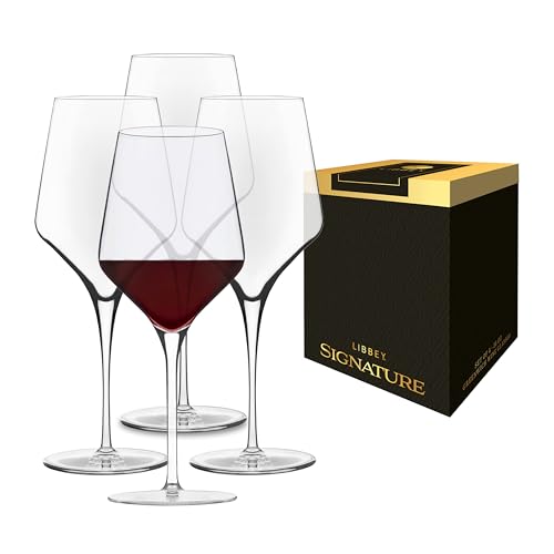 Libbey Signature Greenwich All Purpose Wine Glasses, 16 Oz Angular Wine Glass Set of 4 with Pulled Stem, Stemware Glasses for Cocktails and More
