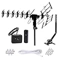 Five Star Outdoor Antenna HD TV 200 Miles Range with Motorized 360° Rotation, UHF/VHF/FM Radio with Infrared Remote Control Plus Installation Kit & Mounting Pole