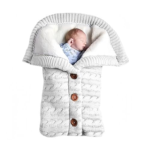 Image of insular Warm Baby Sleeping Bag Envelope Winter Kid Sleepsack Footmuff Stroller Knitted Sleep Sack Newborn Knit Wool Swaddling Blanket (White)