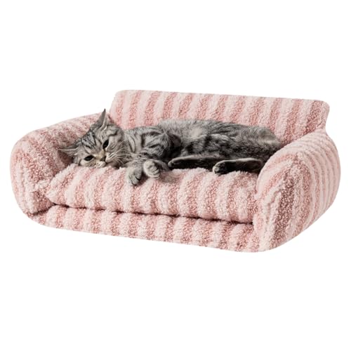 Hollypet Cat Bed Fluffy Plush Mutifuctional Double-Layer Soft Pet Couch Orthopedic Sofa Nest Beds for Small Cats and Dogs, Pink (21x15x8 inch)