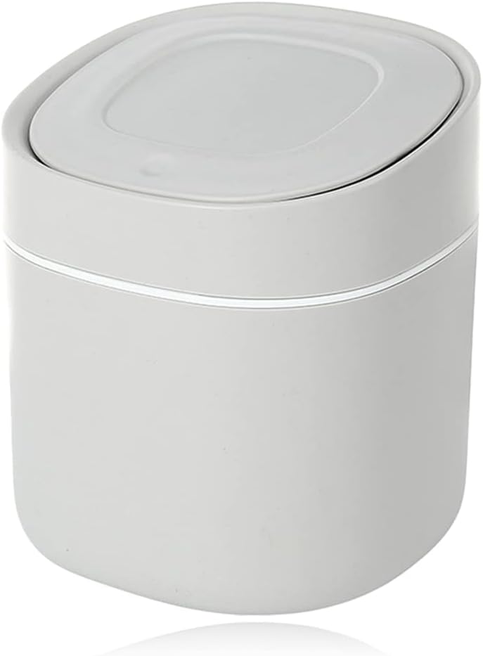 ACONDE Table Trash Can, Desktop Trash Can with Lid, Mini Cosmetic Bin, Used for Bathroom, Kitchen, Office, Portable Lid Removable, Grey