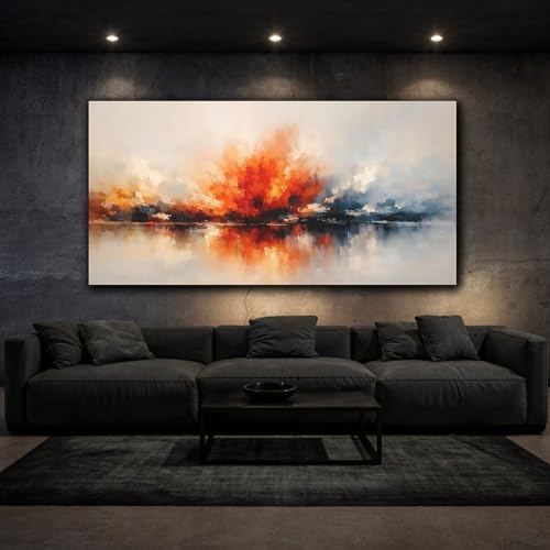 Impression sur toile 50x25cm | Tableau abstrait moderne orange et bleu - 3