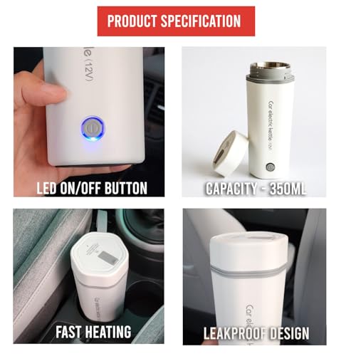 Image of Oshotto 12V Portable Electric Kettle Cup Stainless Steel Electric Kettle Auto Shut-off For Travel Camping, Road Trip Compatible with Kia Syros (350ml) - White