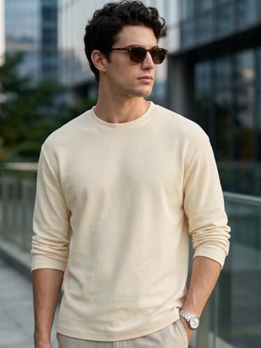 Image of Urbano Fashion Men's Textured Round Neck Oversized Full Sleeve Cotton T-Shirt