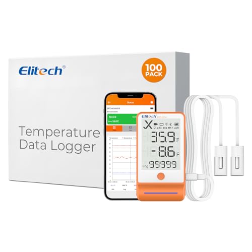 Image of Elitech 100Pack Bluetooth Dual-Probe GSP-6 Refrigerator Data Logger | Dual Gel Vial Temp Probes Precision, Pharmacy Vaccine DDL Certified, 100,000-Point Data, MAX /MIN, Export PDF /CSV Reports
