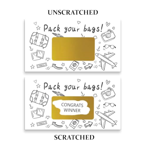 Image of PLIGREAT 120 Pieces Surprise Travel Scratch Off Cards Stickers Holiday Blank Gift Scratch Cards Pack Your Bags Travel Scratch Card DIY Scratch Off Prizes for Birthday Wedding Events Supplies