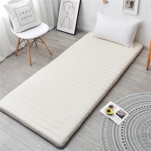 Xisnuient Japanische Bodenmatratze Futonmatratze Verdicken Tatami-Matte Futon Matratze Tragbar Aufrollbare Isomatte Dick Faltbar Schlafbettunterlage Für Studentenwohnheim (Beige,120x200cm)