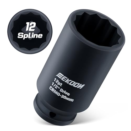 Feekoon Axle Nut Impact Socket 30mm 12 Point 1/2 Inch Drive CR MO Spindle Nut Socket for Removing Axle Shaft Nuts Universal Fit Nuts Remover Deep Well Hub Release Tool for Impact Wrench
