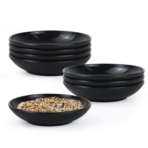 Plastic Dipping Plate Set of 8 - 4 inch Wheat Straw Plates,Soy Sauce Dish,Dipping Bowls,Small Serving Bowls for Side Dishes, Mini Appetizer Plates for Side Dishes,Condiment,BBQ and Party Dinner-Black