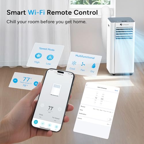 Image of DR.PREPARE 8,000 BTU Portable Air Conditioner with WiFi, 4-in-1 Portable AC Unit, Remote Control, Fast Cooling, 24H Timers with Fan & Dehumidifier, Window kit, Cools Up to 350 sq. ft for Rooms