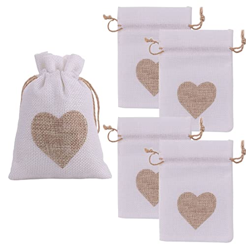 WEIESCIE 5Pcs Motif de Coeur Sachets en Toile de Jute Pochettes 10 * 14CM,pour Bijoux Boite Dragees Mariage pour Bonbons Adeaux Cadeau Baptême Anniversaire Noël Petit Cover