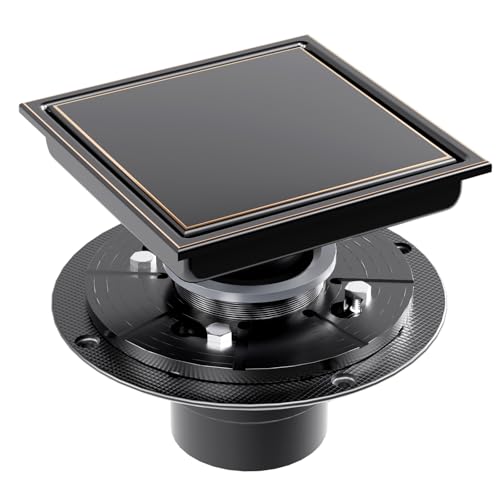 HINMOOD 6 Inch Square Shower Drain with Flange Reversible 2-in-1