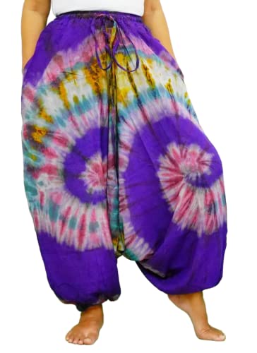 Tie Dye Pants Unisex Baggy Aladdin Hippy Harem Jump Leg and Adjustable Waist from 20-40 Inches (Purple)4