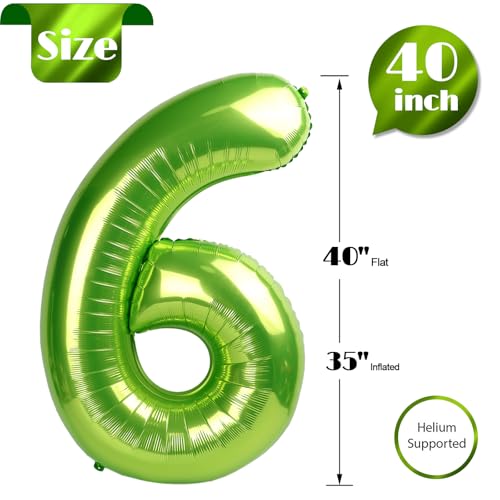 Image of Light Green 6 Balloon, Number Balloons 40 Inch, 6th Balloons for Birthday Decorations, Light Green Party Supplies 6 Birthday Balloon, Number 6 Balloon