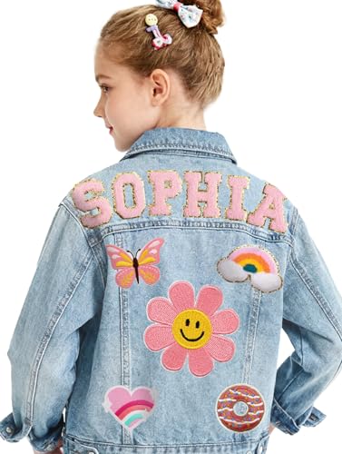Personalized Kids Denim Jacket with Name, Custom Toddler Jean Jacket for Boys Girls, Long Sleeve Outerwear Birthday Gifts