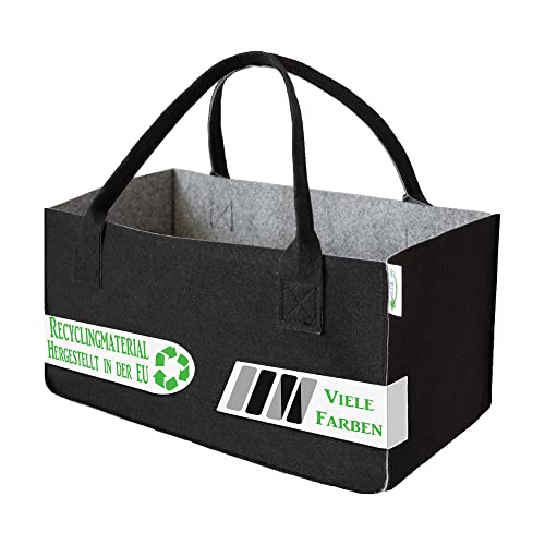 1 bolsa de fieltro negro/rojo para la compra para leña de chimenea, cesta de fieltro para periódicos (negro/gris))