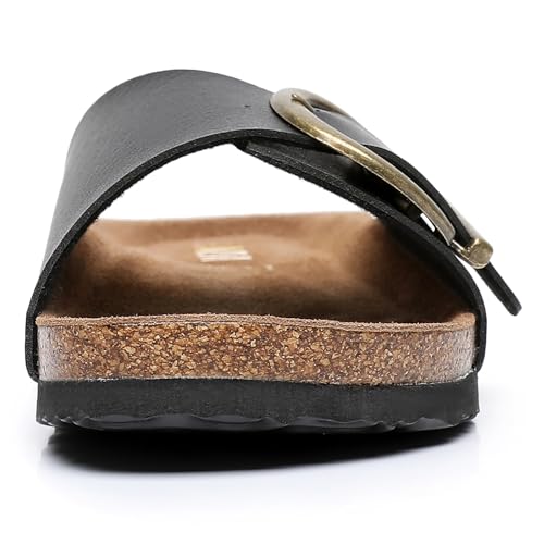 Image of WTW Women's Suede Cork Footbed Sandals Slide for Women with Arch Support | Comfortable Summer Sandals, Memory Foam Insole, Adjustable Buckle Beach Slip on Sandals for Travel and Everyday Wear