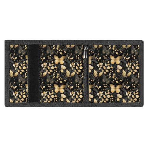 Black And Gold Butterfly Print Wallet for Men, 8 Credit Card Holder Slim Minimalist Front Pocket Small Mens Bifold Wallets3