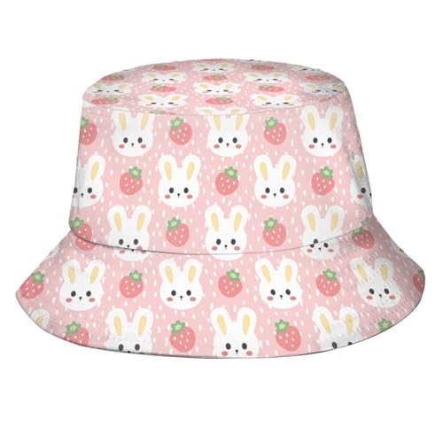 KKRMTUG Cute Easter Bucket Hat for Women Men Easter Bunny and Strawberry Hats Outdoor Travel Beach Hiking Fisherman Caps