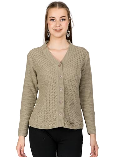 Image of Lady Willington Women Woolen V-Neck Self Design Cardigan Heavy Daffodil Fabric Cardigan Winter Wear Pure Wool Cardigans for Women Sweaters Long Cotty Fully Warm Cardigan Free Sizes