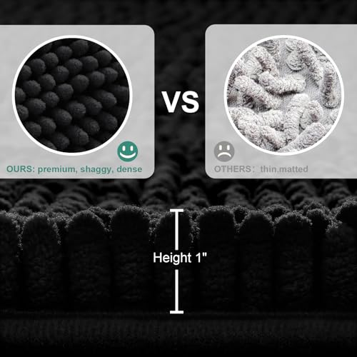 HOMEIDEAS 3 Pieces Black Bathroom Rugs Set, Ultra Soft Non Slip Bath Rug and Absorbent Chenille Bath Mat, Includes U-Shaped Contour Rug, Bath Mat and Toilet Lid Cover, Perfect for Bathroom, Tub by HOMEIDEAS - Used condition - Image 4