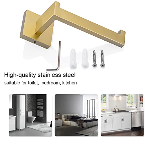 Image of TQKAG Brushed Gold Toilet Paper Holder Wall Mount Roll Holder for Bathroom | SUS304 Stainless Steel, 6.38 Inch, Modern Square Tissue Roll Holders, Wall Mount, 2 Easy Installation Options, Kitchen