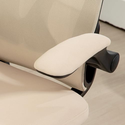 Sedia da Ufficio Ergonomica con Braccioli Ribaltabili, Sedia Scrivania Girevole con Poggiatesta, Altezza Regolabile e Funzione a Dondolo, in Tessuto a Rete, per Studio, Beige - Sedia gaming - Immagine 8