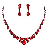 EVER FAITH Women's Austrian Crystal Luxury Ball Prom Floral Waterdrop Necklace Earrings Set Red Black-Tone
