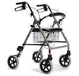 Technische Daten des Leichtrollators: Gesamthöhe / Höhe der Schiebegriffe (einstellbar): 80 - 93 cm - Gesamtbreite: 61,5 cm - Gesamtlänge (offen): 69,5 cm - Gesamtlänge mit Korb: 76 cm - Gesamtlänge (gefaltet): 34,5 cm - Sitzhöhe: 55 cm - Breite des Sitzes: 35,5 cm - Tiefe des Sitzes: 34 cm - Tragkraft des Rollators: (max. Benutzergewicht) 120 kg - Tragkraft des Korbes: 5 kg - Gewicht: 7,6 kg - pannensichere Räder 200 x 35 mm