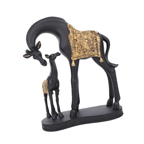 perfk Estatua de Jirafa Escultura Animal Resina Creativa Adorno de Escritorio Figura Decorativa para Mesa de Entrada Mesa de Mesa Estante, Negro
