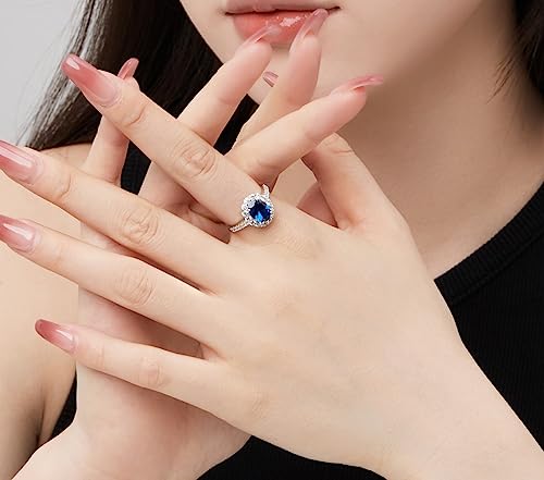 Ambica New York Solid Sterling Silver Ring, Princess Diana Ring, Kate Middleton Ring, Simulated Sapphire Ring, Royal Wedding Ring, Halo Engagement Ring3