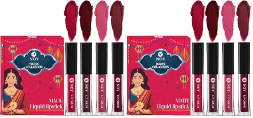 Image of Noy Liquid Matte Lipstick Festival Pack 4 Elegant Colors Cherry Pink, Red, Maroon, Magenta Shades (Pack of 2)