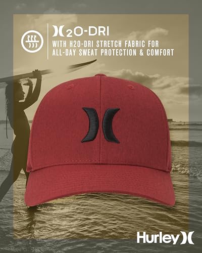 Image of Hurley Mens Baseball Cap - Moisture Wicking Curved Brim Flexfit Fitted Hats for Men with H2O-Dri Sweatband (Sizes: S-XL)