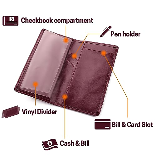 Image of Aurya Leather Checkbook Covers for Personal Checkbook, Checkbook Holder with Free Vinyl Divider, Checkbook Cover for Duplicate Checks for Men and Women