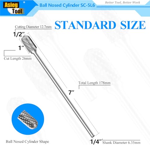 Image of SC-5L6 Tungsten Carbide Burr Lengthened Rotary File Cylindrical Shape with Radius End Double Cut with 1 /4 inch Shank for Die Grinder Drill Bit and 1 /2 inch Inch Diameter of Cutter 1 inch Inch Cutter Length