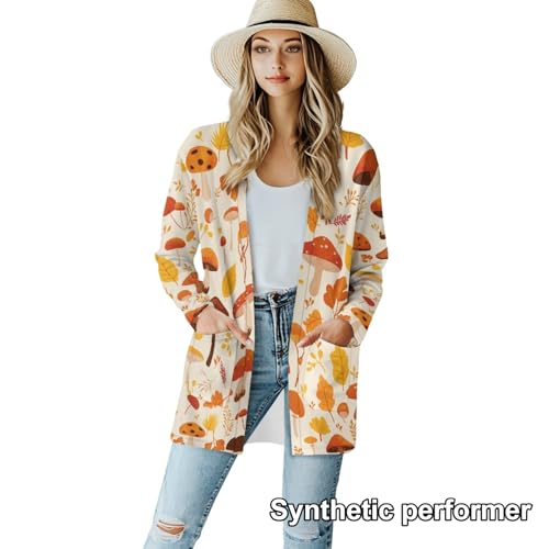 Image of Fall Maple Leaf Cardigan Sweaters for Women Long Sleeve Cardigan Soft Drape Open Front Dusters V-Neck Jackets Dressy