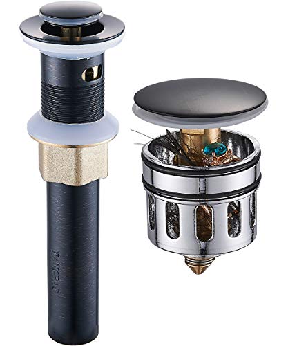 Image of REGALMIX Oil Rubbed Bronze Pop UP Drain, Bathroom Vessel Lavatory Vanity Faucet Sink Drain Stopper, Built-In Anti-Clogging Strainer, Fits American Drain Hole(1-1 /2 inch to 1-3 /4 inch),with Overflow R085K-ORB