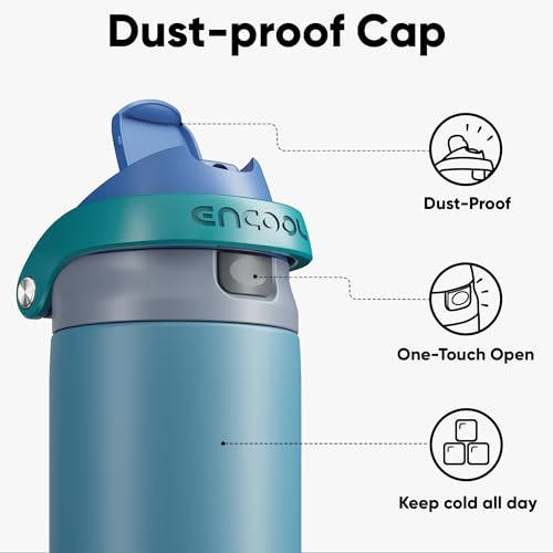 ENCOOL Leakproof Insulated Water Bottle with Straw Dual-Sip Water Bottle Bag-Safe Design for Work, Commute & Gym – Keeps Drinks Cold All Day, 24 oz, Teal Blue