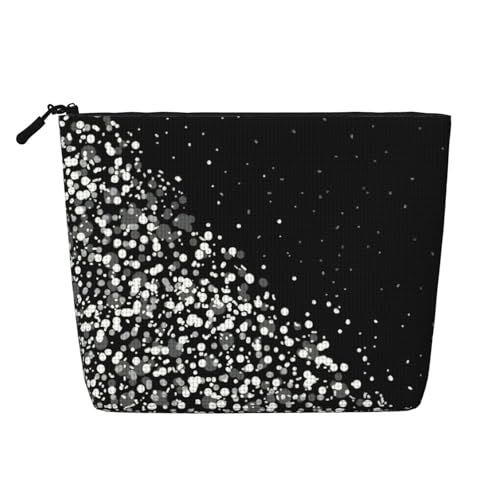 Trousse de toilette de voyage en faux chanvre avec paillettes noires et blanches pour usage quotidien - Grande capacité - Résistante à l'eau