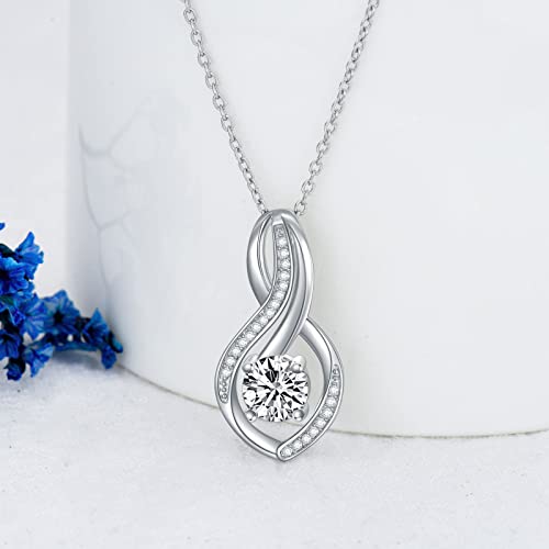 ZBA Natural Diamond Infinity Necklace for Women, 14K White Gold Plated Sterling Silver Diamond Eternal inifnity Pendant Necklaces Jewelry, Birthday Christmas Gifts for Mom Her Wife(Color F-G/Clarity I1-I2) 5