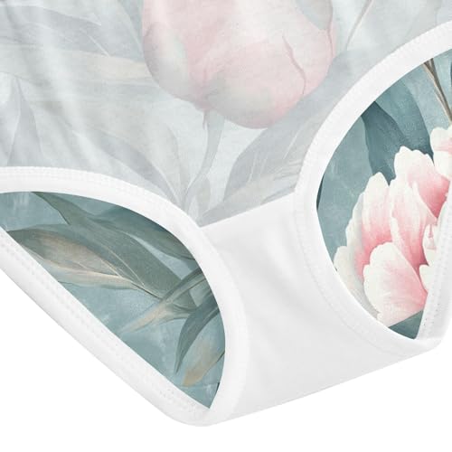 Girls Underwear, Peonies Watercolor Floral Toddler Panties, Cotton Underwear Girls, 2T–8 Years4