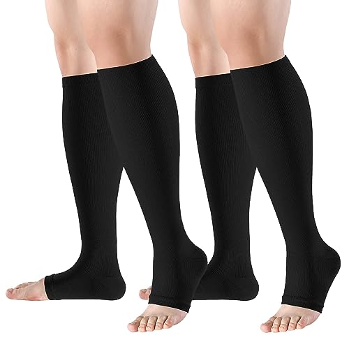 Image of bropite 3 Pairs Open Toe Compression Socks for Women, Support for Travel | Graduated 15-20 mmHg compression circulation,reduces swelling.3 pairs open toe design for travel,nurses,pregnancy comfort