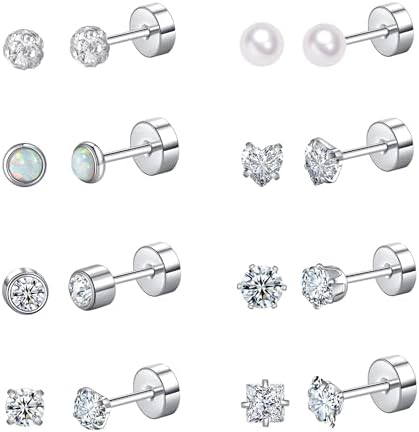 FANCH 8 Pairs Earrings Set for Women Girls Hypoallergenic Flat Ba...