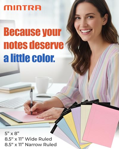 Image of Mintra Office Colorful Legal Pads - Includes 2 Blue, 2 Pink, and, 2 Green Writing Pads, Micro Perforated Lined Sheets, Ideal for Professional & Personal Use, 5 inchx8 inch Narrow Ruled, 6 pack Pastel Set 3