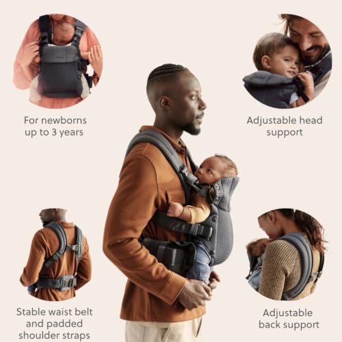 Image of BabyBjorn Baby Carrier Harmony, Anthracite, 3D Mesh | 3-in-1 Ergonomic Baby Carrier; Newborn, Facing-in, Outward-Facing, and Back Carrying Positions Supported (7-40 lbs), Newborn to Toddler