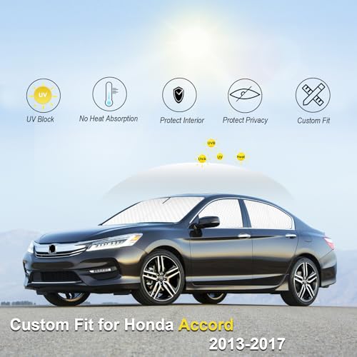 Image of KMF 6pcs Thicken Sun Shades for Honda Accord 2013-2017 Accessories, Car Window Covers Sunshade for Windshield Side Rear, UV Block and Protecting Privacy Blackout for Car Camping Outdoor