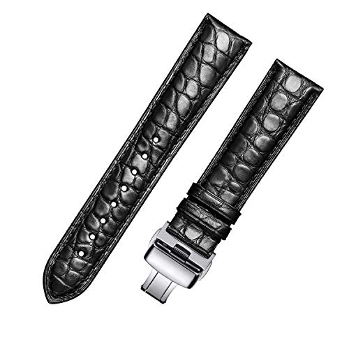 MUEN Cinturino Coccodrillo con Fibbia Pieghevole 12mm-24mm Cinturino di Ricambio in Alligatore Nero Marrone per Uomo Donne