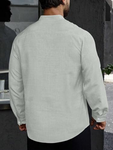 Image of GRECIILOOKS Kurta for Man | Shirt for Man Regular Fit | Mens Casual Shirts | Linen Shirt for Man's | Full Sleeve Shirts for Mens Stylish | Mandarin Collar | Kurta Placket Style