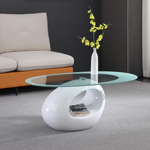 Moderna mesa de café ovalada de cristal, mesa de cóctel central contemporánea, para sala de estar, oficina, con parte superior de vidrio templado y base brillante para almacenamiento, mesa auxiliar de